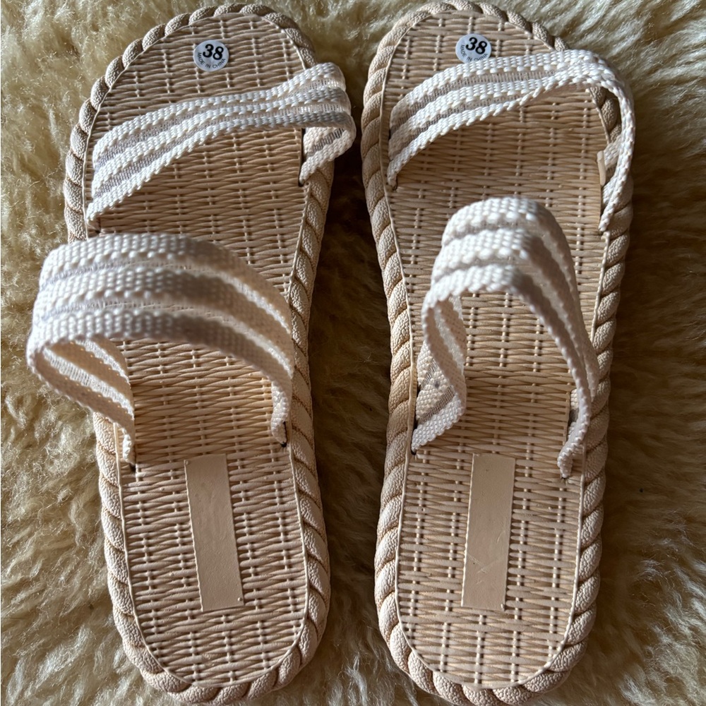 Women’s Cream Woven Slide Sandals